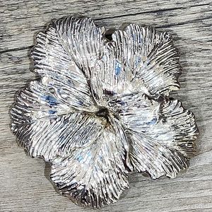 Mid Century Hibiscus Sterling Silver Brooch Huge! 3 1/2 inches 47 grams